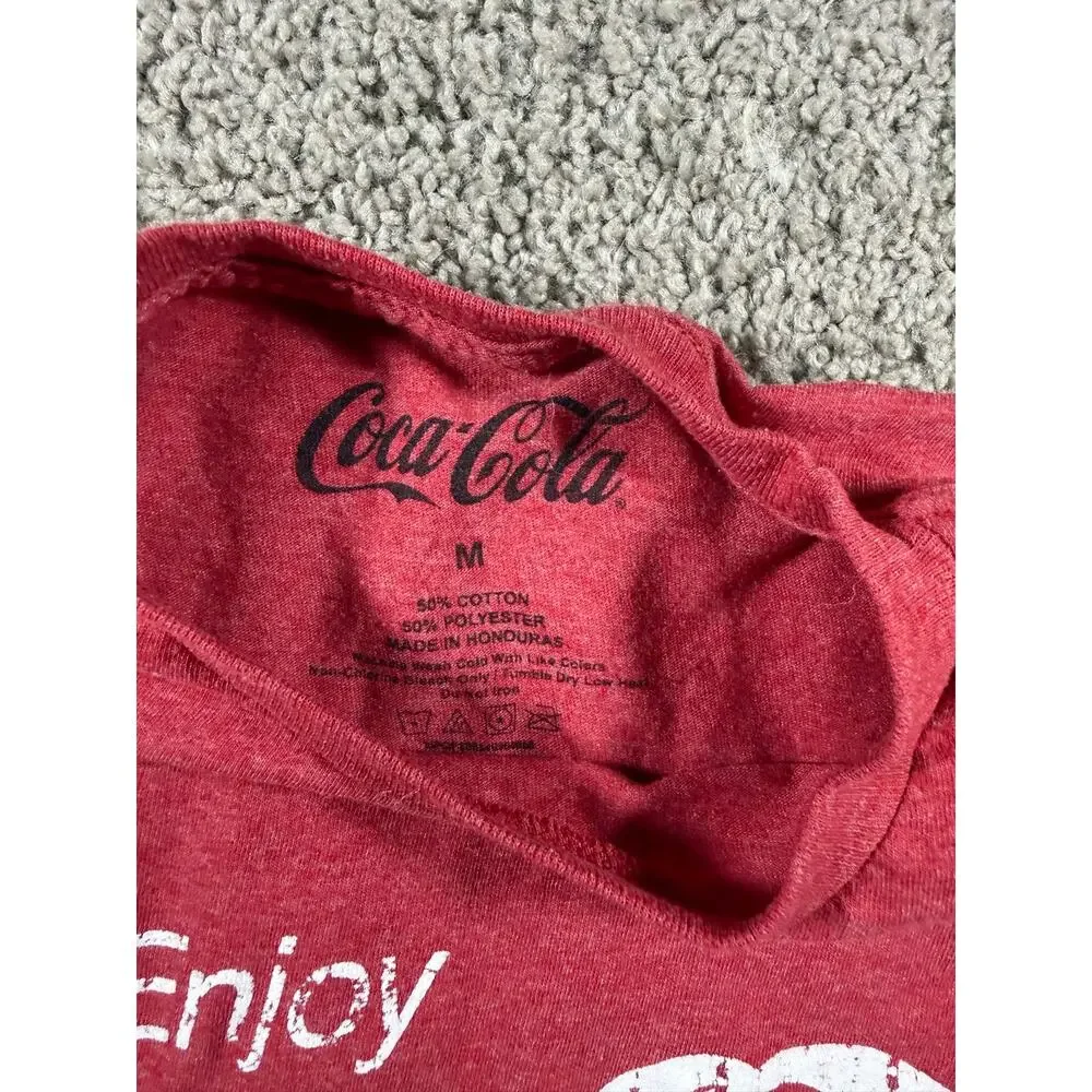 Coca-Cola Enjoy Coke Graphic T-Shirt Red Heather Distressed Logo Men’s Medium